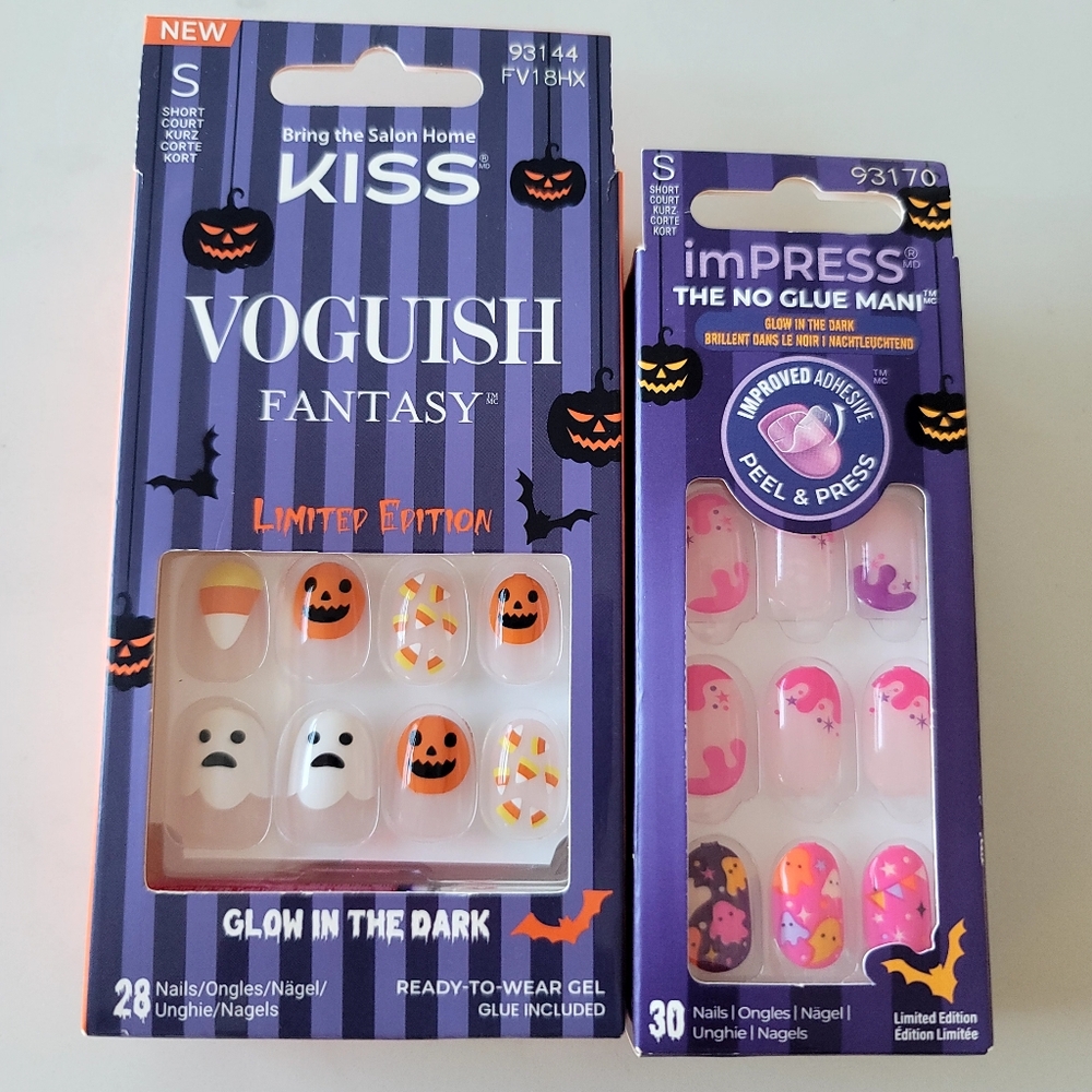 New KISS imPRESS Halloween Glow In The Dark Nail Set Of 2 Short Costume